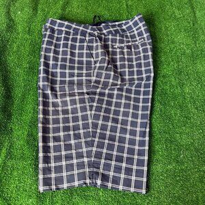 Jones New York Navy Blue Plaid Bermuda Shorts Plus Size 16W Classic Fit Walking